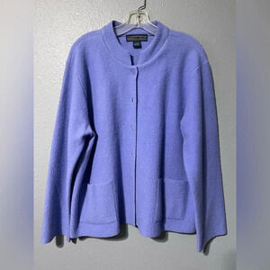 Vintage Herman Geist 100% Wool Purple Cardigan/Sweater Pockets Button Sz LG. EUC